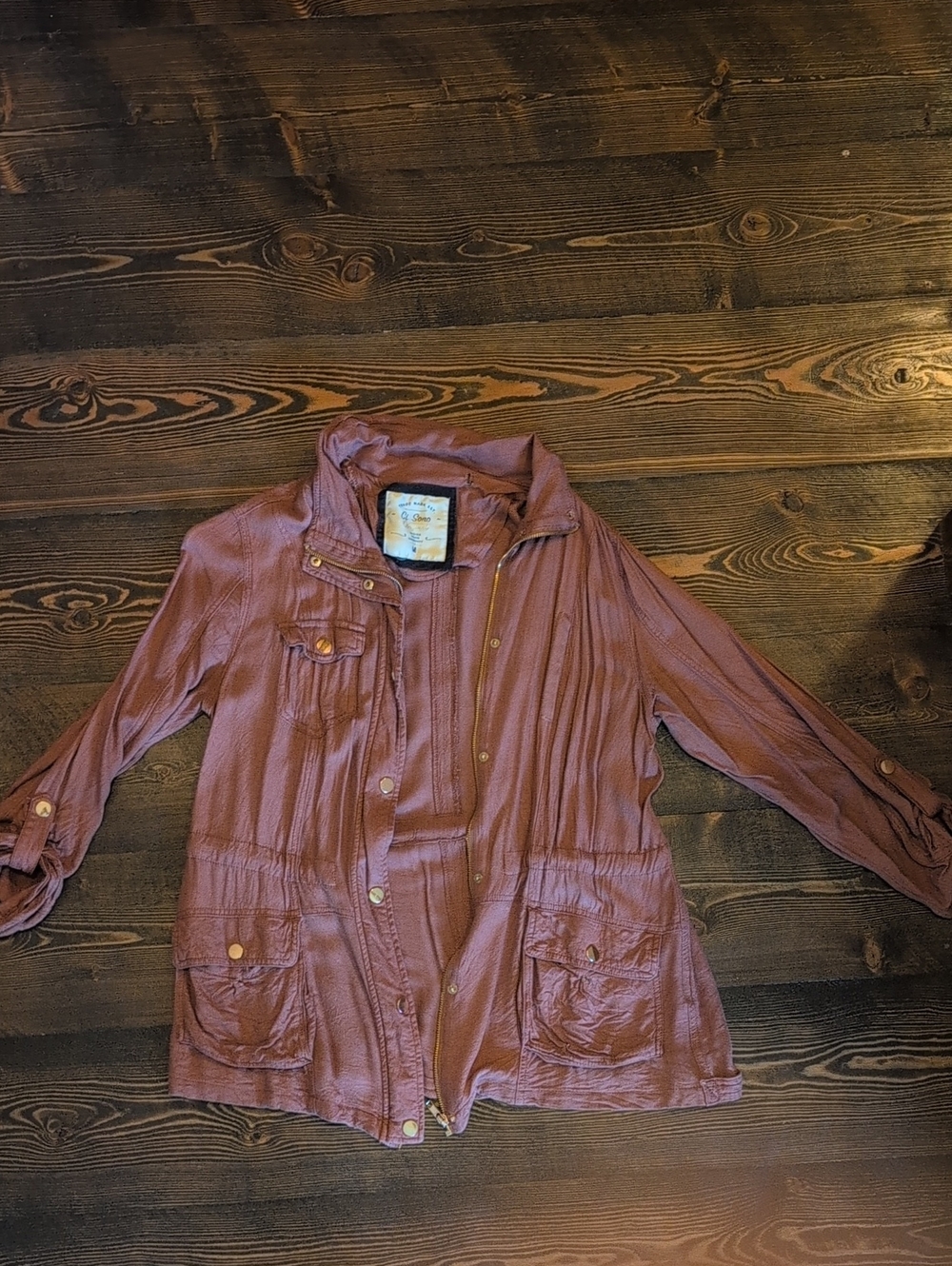 Lightweight Rusty Orange Button-Front Utility Jacket